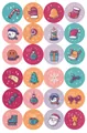 Set of 24 Christmas advent calendar stickers with colorful holiday cartoon illustrations - Chibi Family Cartoon Elements (10)