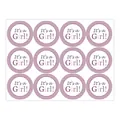Detail of 12 round pink It's a Girl stickers with chevron borders for baby showers - Pink (It's a Girl)