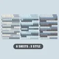 Detailoverzicht van 6 vellen vintage stickers met Engelse citaten in blauw en grijs - Blauw (QT430)