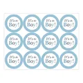 Blue It's a Boy round stickers with wavy borders on a white sheet for baby shower party - Blue (It's a Boy)