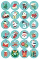 Set of 24 round Christmas advent calendar stickers with colorful cartoon holiday designs - Light Blue Hand-painted Style Numbers (12)