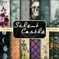 Macro view of 6x6 inch vintage Gothic scrapbook paper pad with 12 unique castle designs - Vintage Gothic Style (QT683) / Pack of 24