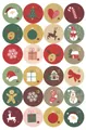 Set of 24 round Christmas advent calendar stickers with festive cartoon holiday designs - Vintage Red Green Gold Brown Illustrations (13)