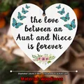Detail of 10cm heart wooden plaque with Aunt and Niece quote and blue butterfly motifs - Aunt and Niece Love Theme (QT716-6)