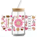 Bicchiere in vetro 16oz con coperchio in bambù e tema caffè Cafecito y Chisme - Stile Caffè e Concha Messicana (QT733)