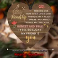 Detail of wooden heart plaque with printed friendship poem and rustic hanging string - Dark Wood Friendship Theme (QT716-4)