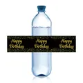 Zwart-gouden Happy Birthday waterfles stickers voor feestelijke decoratie-items - Happy Birthday Zwart Goud Stip Stijl (QT641)