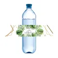 Detalle de etiquetas de botellas de agua con hojas tropicales y diseño geométrico - Estilo Hoja Verde Geométrica (QT652-5)