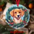 8 cm runder Acryl-Weihnachtsanhänger mit süßem Hund und festlichem Kranzdekor - Hellbrauner Hund Stil (QT707-2)