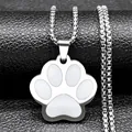 Macro shot of silver stainless steel cat paw pendant with white enamel on black leather - Bead Chain / Silver A (White Paw)