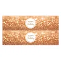 Rose gold glitter Happy Birthday water bottle labels with elegant white circular logo - Rose Gold Glitter Style (QT640)