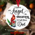Acrylic Christmas memorial ornament with cardinal and red ribbon, 8cm diameter size detail - Cardinal Retro Lantern Memorial Style (QT702-8)
