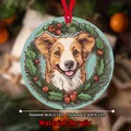 Runder Acryl-Weihnachtsanhänger mit Collie-Porträt und festlichem Stechpalmenkranz - Schäferhund Stil (QT707-7)
