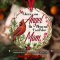 8cm acrylic Christmas ornament with cardinal bird print and red ribbon for decoration - Cardinal Pine Branch Memorial Style (QT702-10)
