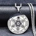 Collier pendentif Cube de Métatron en acier inoxydable avec chaîne vénitienne argentée - Argent