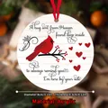 Memorial acrylic Christmas ornament with cardinal bird design and size dimension markings - Cardinal Heart Verse Remembrance Style (QT702-11)