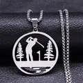 Zilveren golfketting van roestvrij staal met golfersilhouet en een holle hanger - 60CM / Zilver