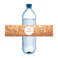 Roségouden glitter waterfles etiketten met Happy Birthday tekst voor feest decor - Happy Birthday Roségoud Glitter Stijl (QT640)