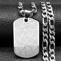 Industrial style silver stainless steel necklace with textured rectangular dog tag pendant - Silver