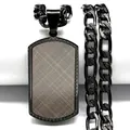 Collier pour homme avec pendentif rectangulaire en métal gris et maille cubaine - Noir