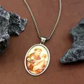 Collier avec pendentif Saint-Antoine en acier inoxydable et pierre religieuse colorée sur cuir - Argent