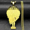 Gold St. Michael angel pendant necklace with Saint Benedict medal on box chain - Gold