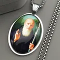 Saint Benedict oval medallion pendant necklace in silver stainless steel finish - Silver
