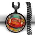 Macro detail of rugby pendant with colorful graffiti art and black chain link - 60CM / Black
