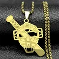Golden baseball pendant necklace with bat and mask on black leather background - Gold