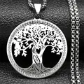 Collier pendentif arbre de vie argenté avec cristaux et cœur sur cuir noir - Argent