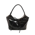 Bolso tote de cuero PU negro brillante con detalle de lazo y asa superior - Negro