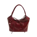 Burgundy patent leather tote bag with bow detail and sleek glossy finish for women - Burgundy