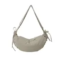 Bolso bandolera minimalista caqui claro tipo dumpling con elegante diseño plisado - Caqui