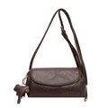 Bolso de hombro vintage marrón oscuro con colgante de elefante y correa anudada - Marrón