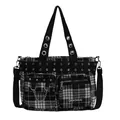 Borsa tote retrò a scacchi con borchie in metallo e dettagli di catene stile punk - Nero