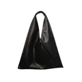 Bolso bandolera triangular negro minimalista en cuero brillante arrugado con remache - Negro