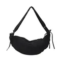 Bolso bandolera de media luna minimalista en nailon negro con correa ancha - Negro