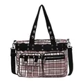 Borsa tote in tela a scacchi rosa e nera con catena in metallo e cinghie regolabili - Rosa