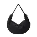 Minimalistische zwarte geplooide halve maan tas van licht nylon met trekkoord details - Zwart