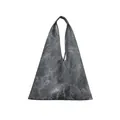 Bolso tote de mezclilla gris oscuro con lavado ácido y diseño triangular minimalista - Azul