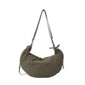 Minimalist army green nylon dumpling bag with pleated texture and adjustable strap - Green