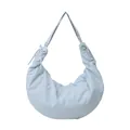 Minimalistische lichtblauwe halve maan hobo tas met verstelbare riem en trekkoord - Blauw
