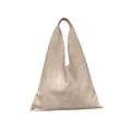 Minimalist beige triangle soft leather shoulder bag with sleek single handle design - Khaki