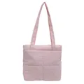 Detail of light pink quilted tote bag with soft padded texture and stitching finish - Pink