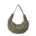 Minimalistische olijfgroene nylon halvemaanvormige tas met trekkoordsluiting - Groen