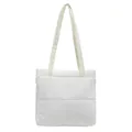 Detailed view of white quilted puffer tote bag with stitched grid pattern and soft straps - White
