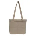 Minimalist padded quilted tote bag in light khaki with puffer design and twin shoulder straps - Khaki