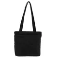 Detail shot of the black quilted texture and stitching on this padded nylon tote bag - Black
