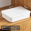 Thickened white storage box with lid for home organization 34.8x26.9x8.9 cm - Thickened Flat White With Lid