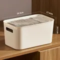 White plastic storage bin with handles for organizing, dimensions 28.5 x 17.4 x 14.3 cm - Thickened Medium Narrow No Lid Cream White